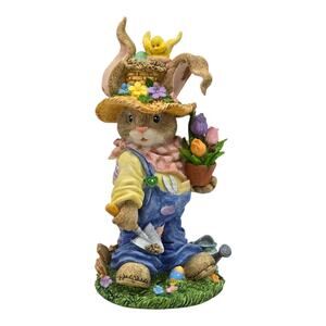 Dressed Gardening Resin Rabbit Figurine Easter Eggs Spring Cottage Chick Tulips